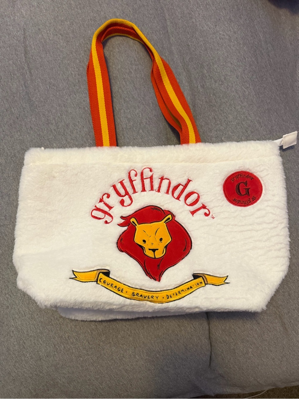 Gryffindor White Plush Tote Bag with Red and Yellow Accents NEW